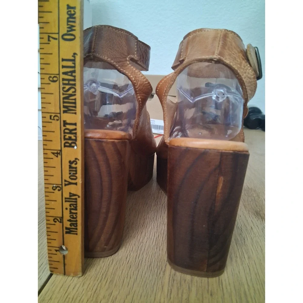 Bed Stu Jordyn Womens size 10 Leather Strappy Wood Chunky Platform Block Heels‎